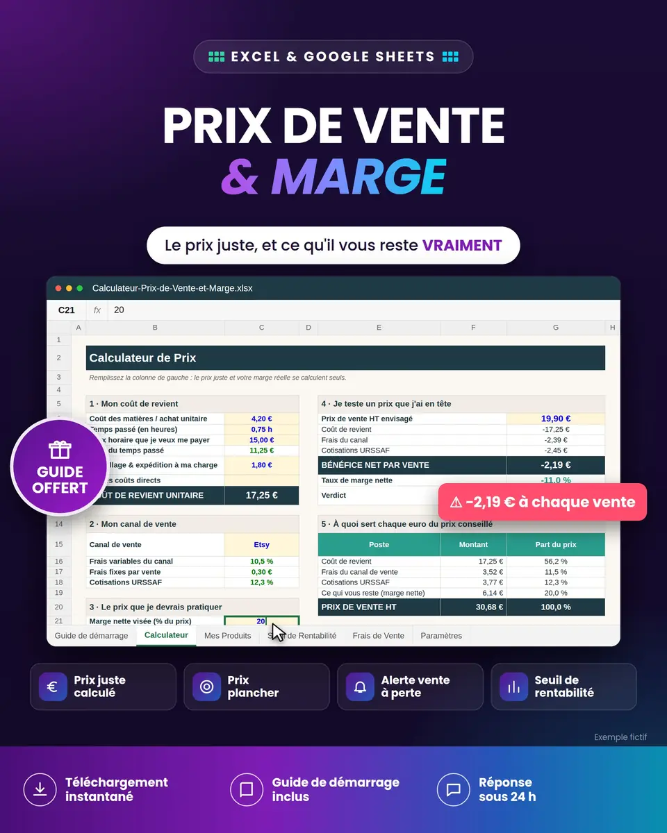 Calculateur de Prix de Vente & Marge : aperçu